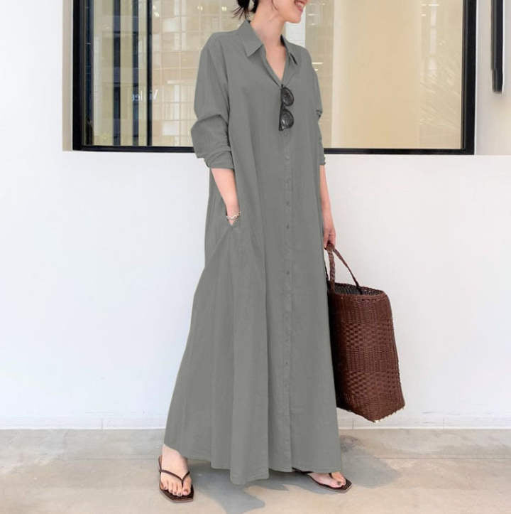 Eugénie - Robe élégante à manches longues unie