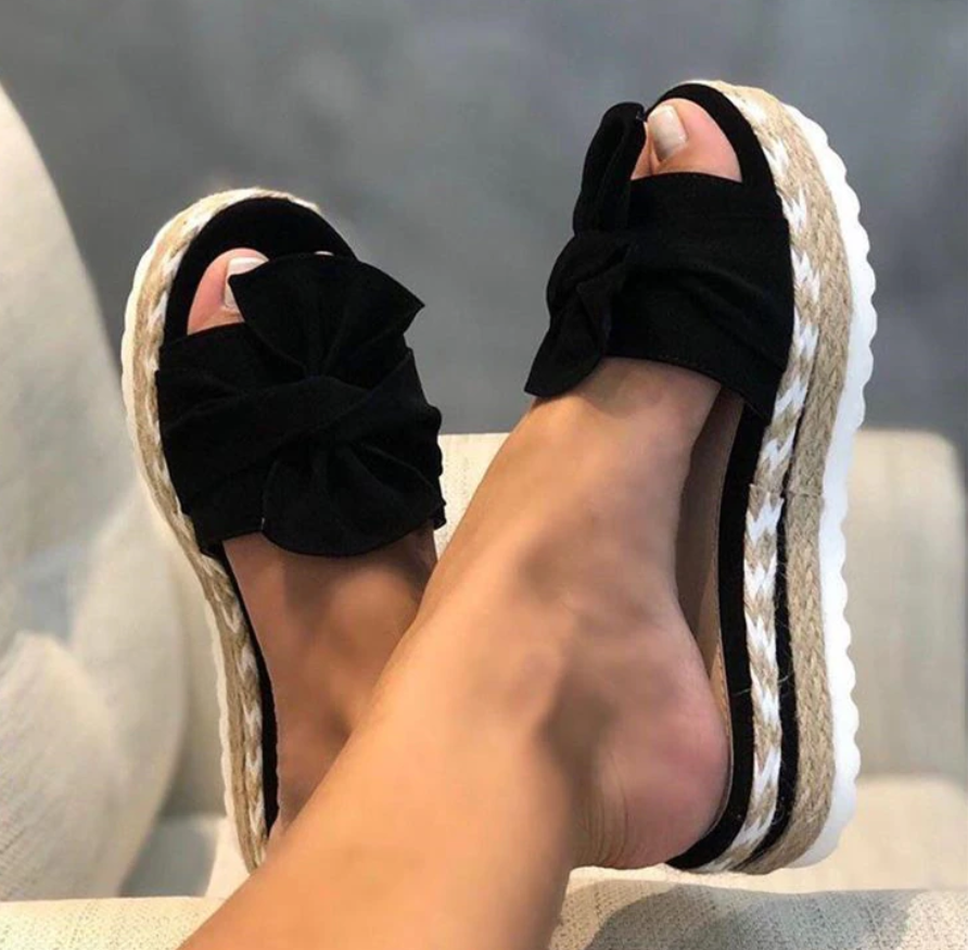 Alizée - Sandales orthopédiques avec nœud papillon Noir