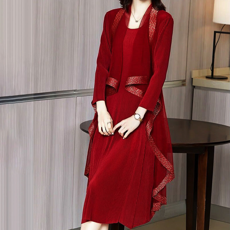 Bénédicte - New retro fall dress set Rouge vin