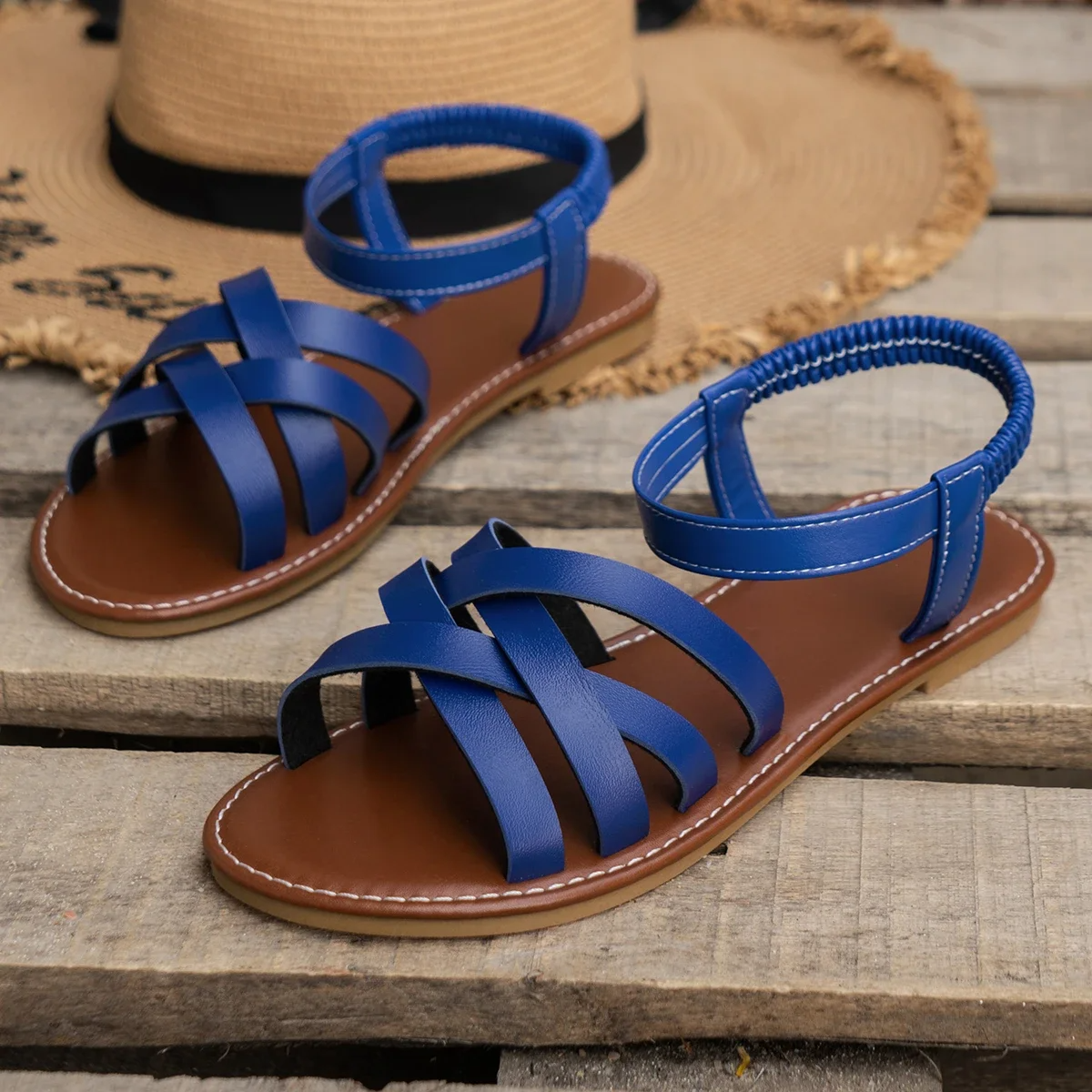 Babette - Sandales élégantes en cuir avec talon bloc Bleu