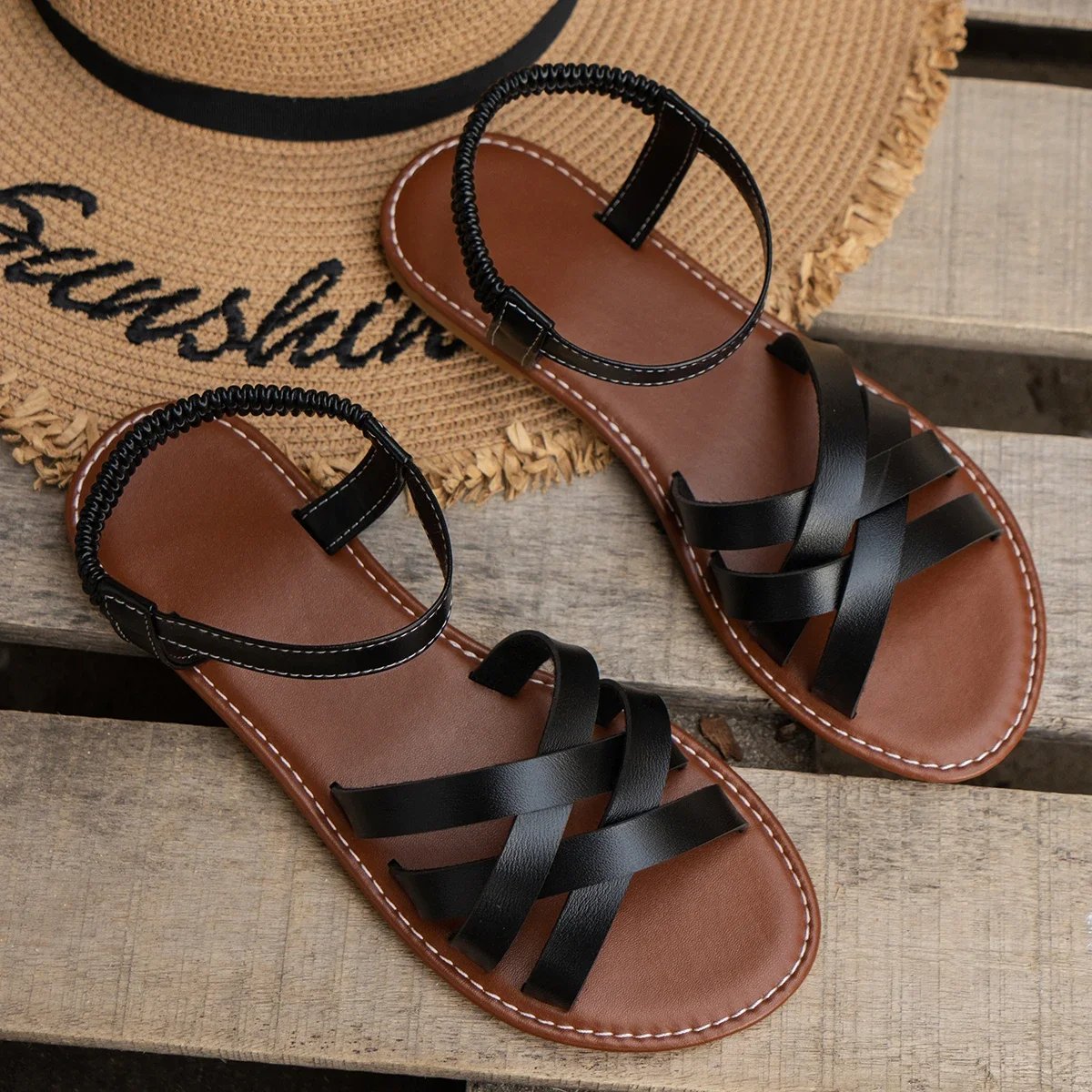 Babette - Sandales élégantes en cuir avec talon bloc Noir