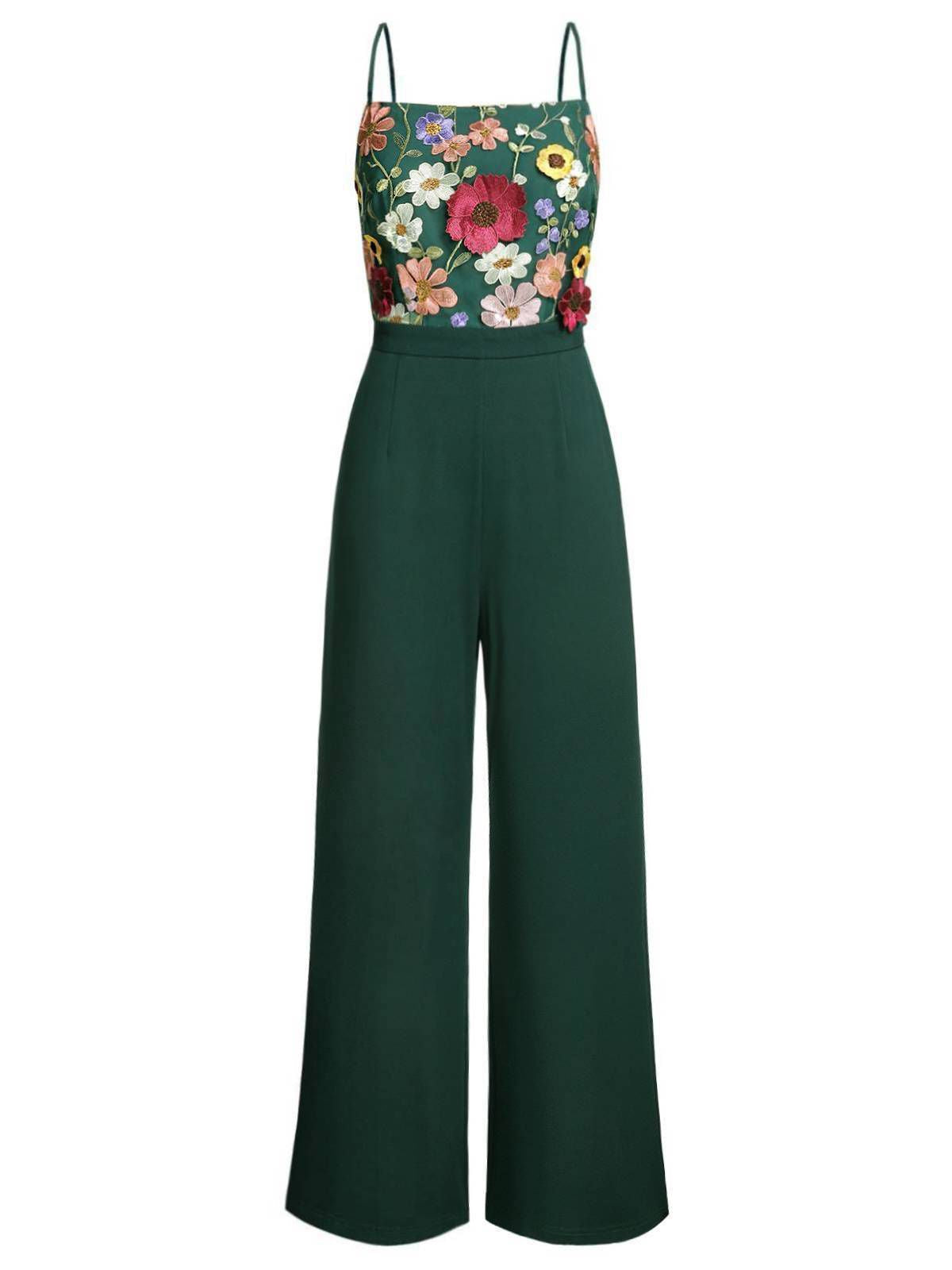 Barbara – Combinaison Verte Femme Patchwork à Fleurs 3D Bretelles 2