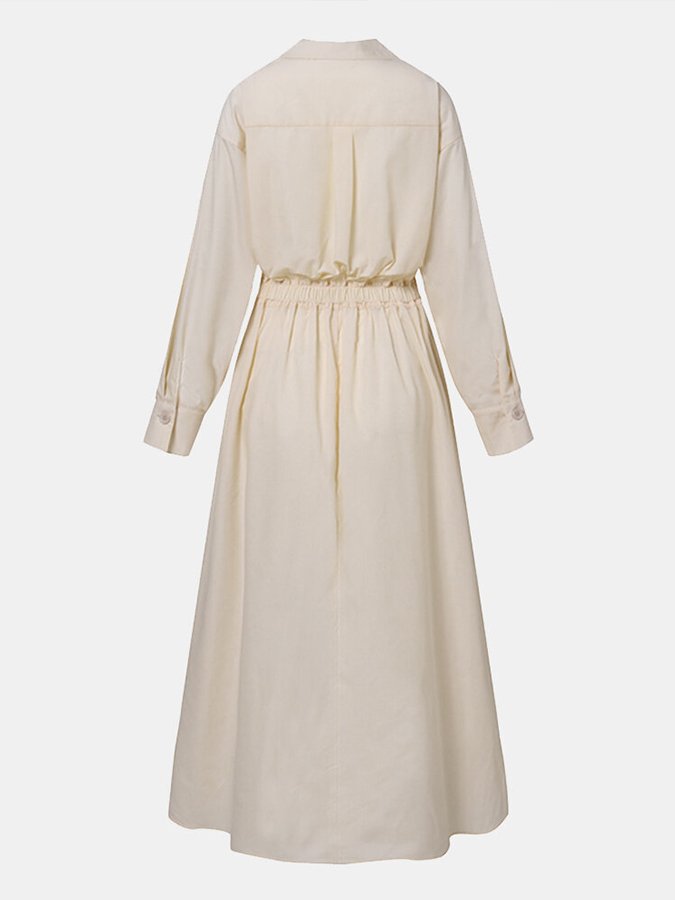 Bellona - Longue robe à revers décontractée Beige
