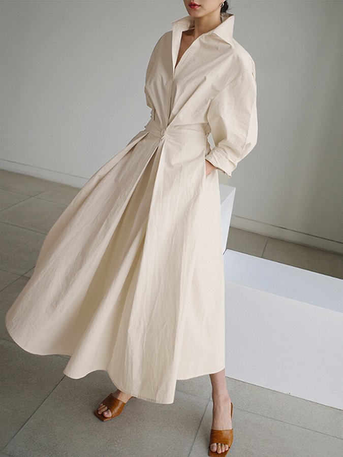 Bellona - Longue robe à revers décontractée Beige