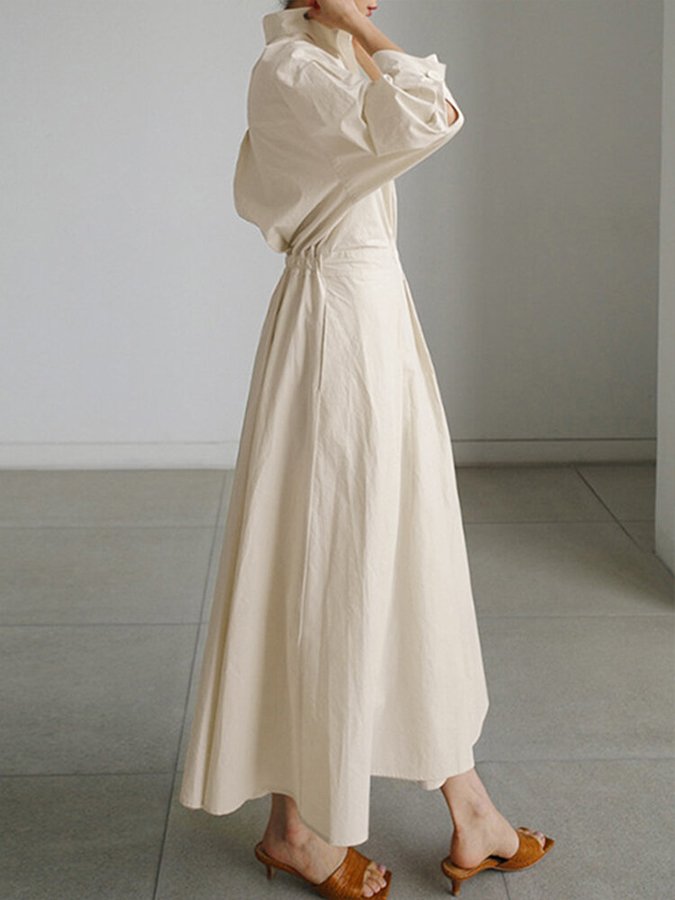 Bellona - Longue robe à revers décontractée Beige