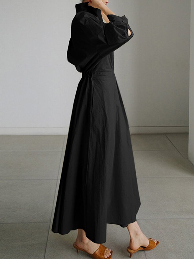 Bellona - Longue robe à revers décontractée Noir