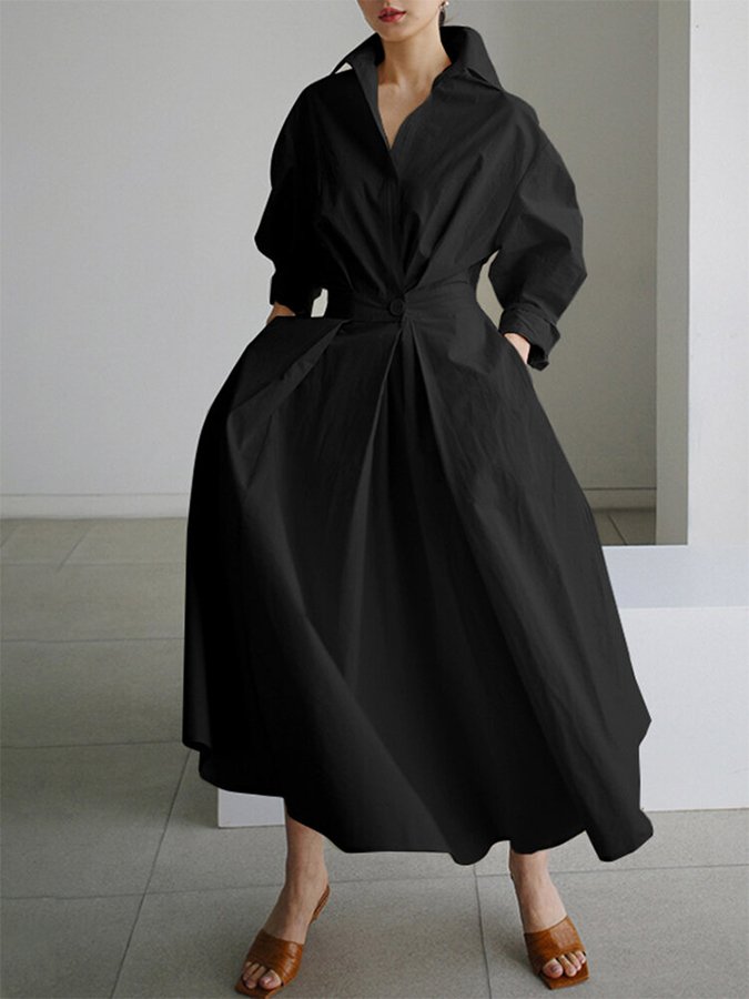 Bellona - Longue robe à revers décontractée Noir 4