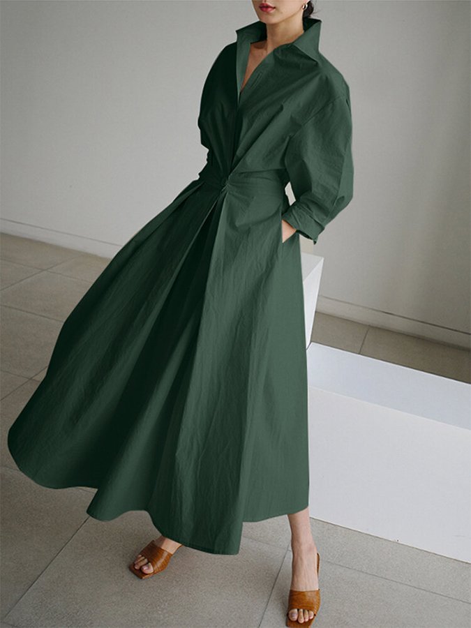 Bellona - Longue robe à revers décontractée Vert armée