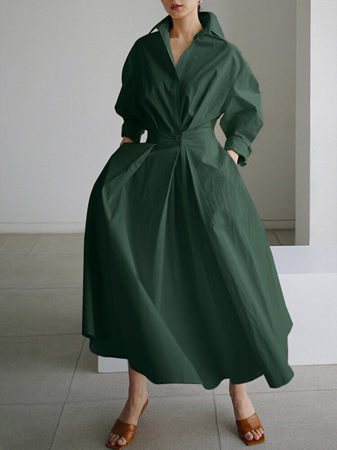 Bellona - Longue robe à revers décontractée Vert armée