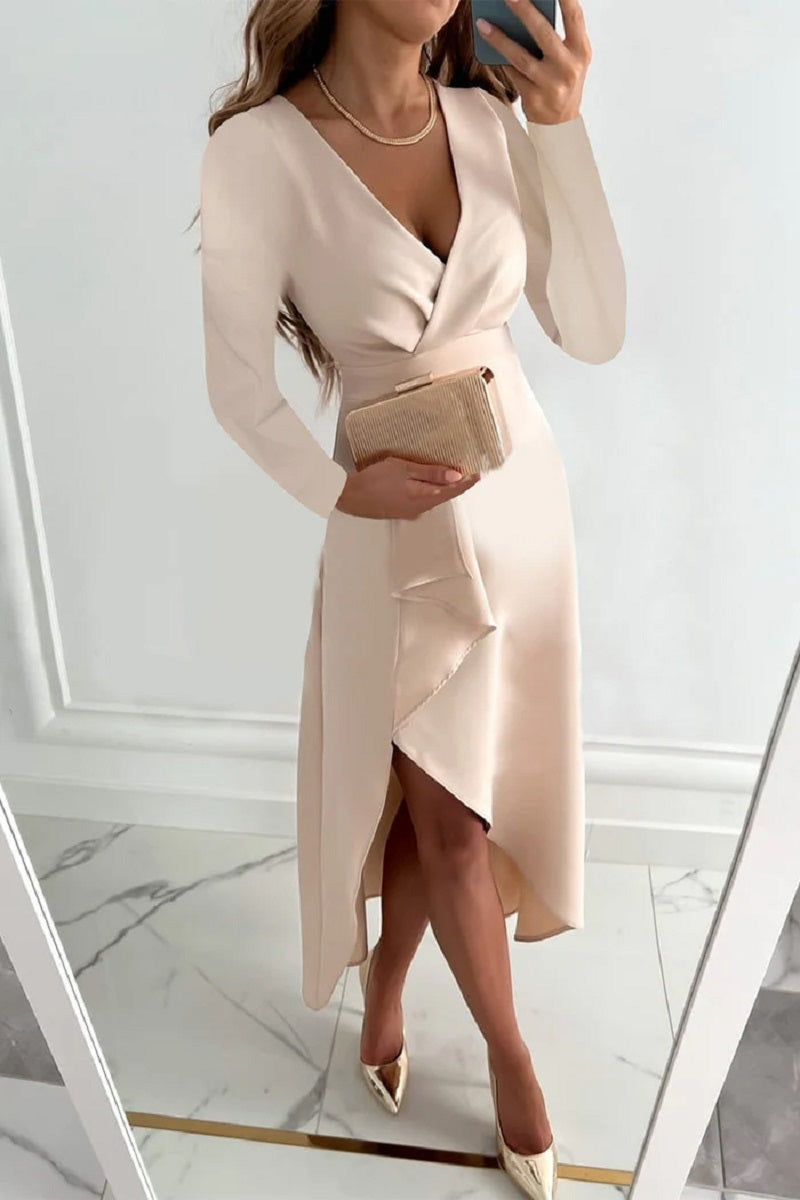 Belma - Elégante robe plissée unie Kaki