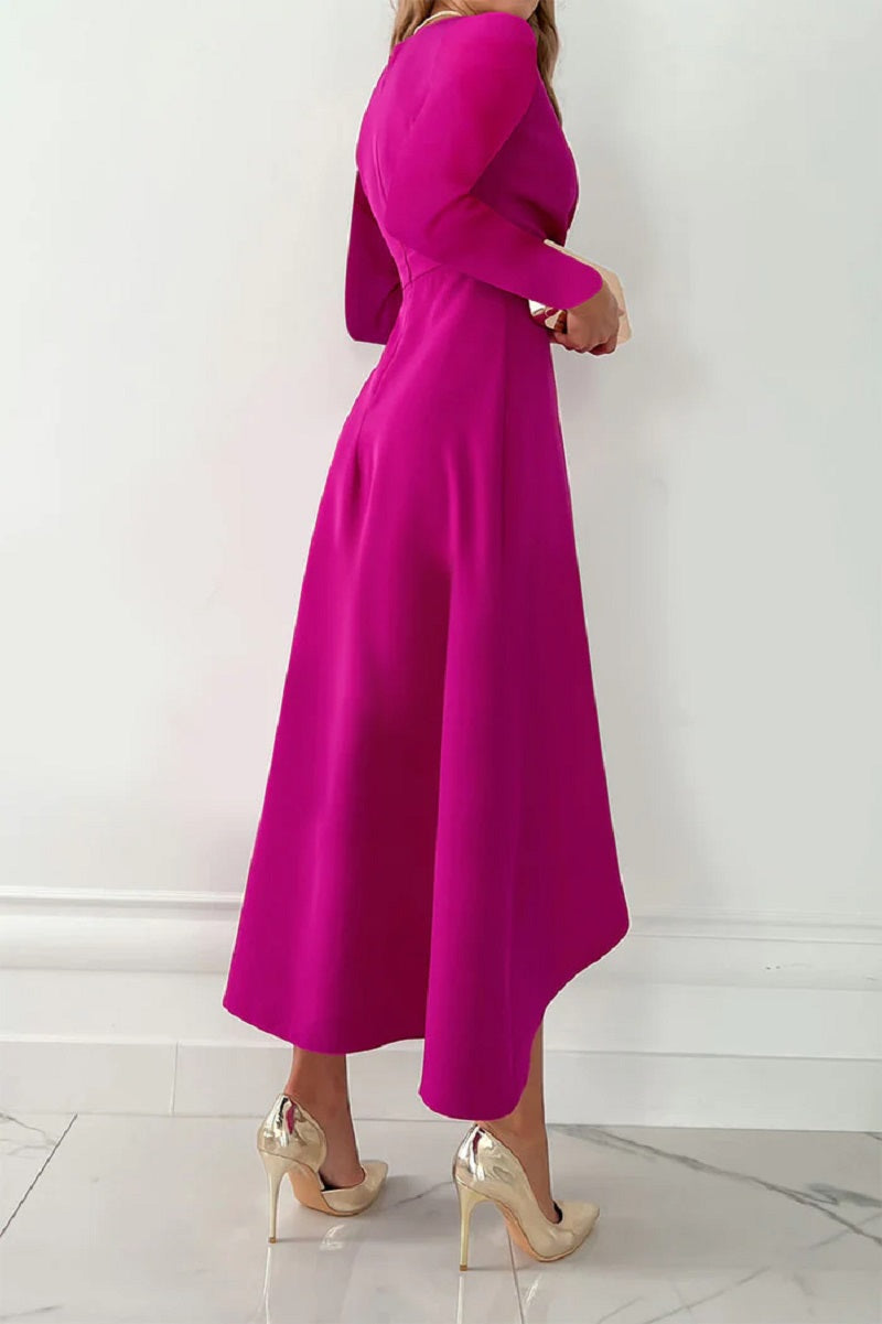 Belma - Elégante robe plissée unie Roserouge