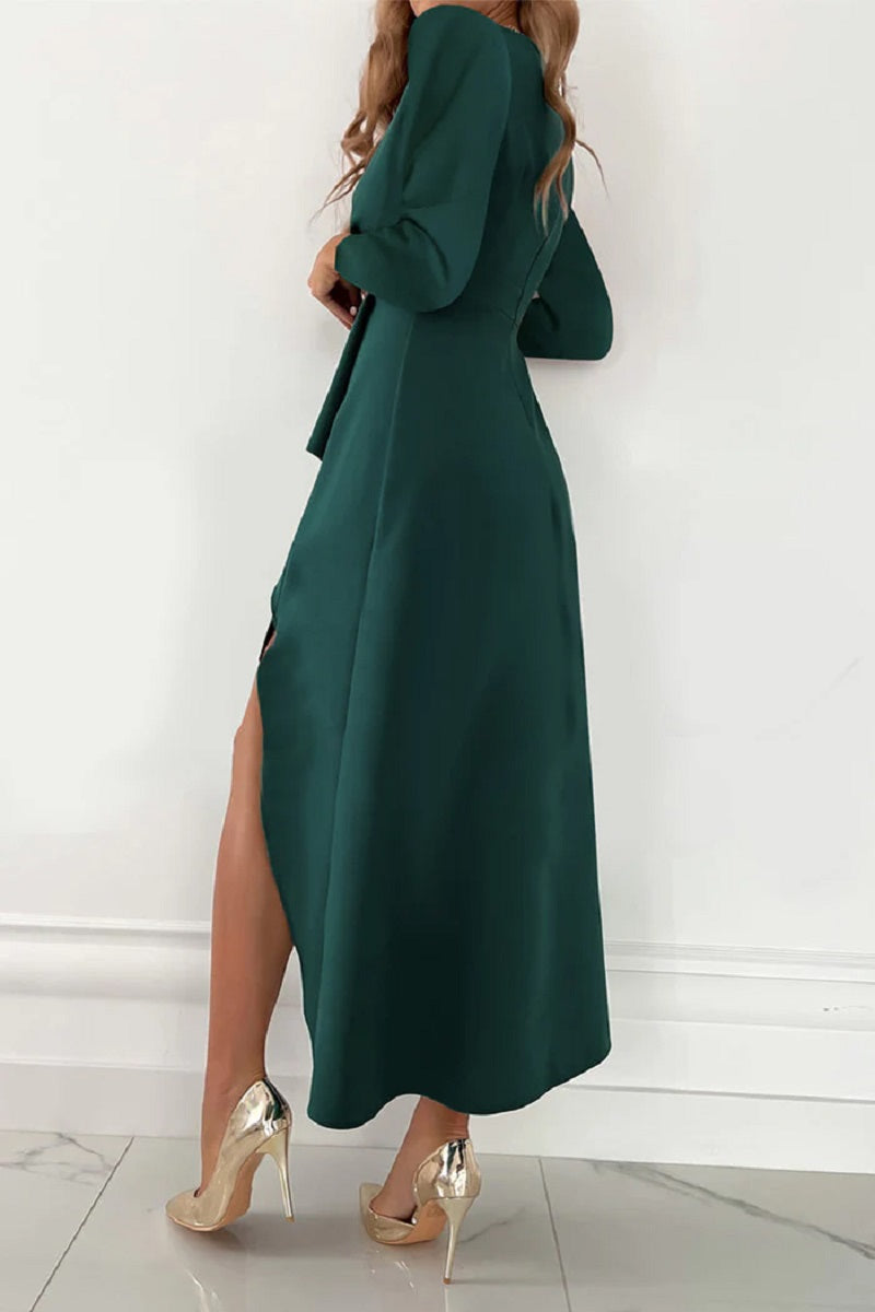 Belma - Elégante robe plissée unie Vert 1