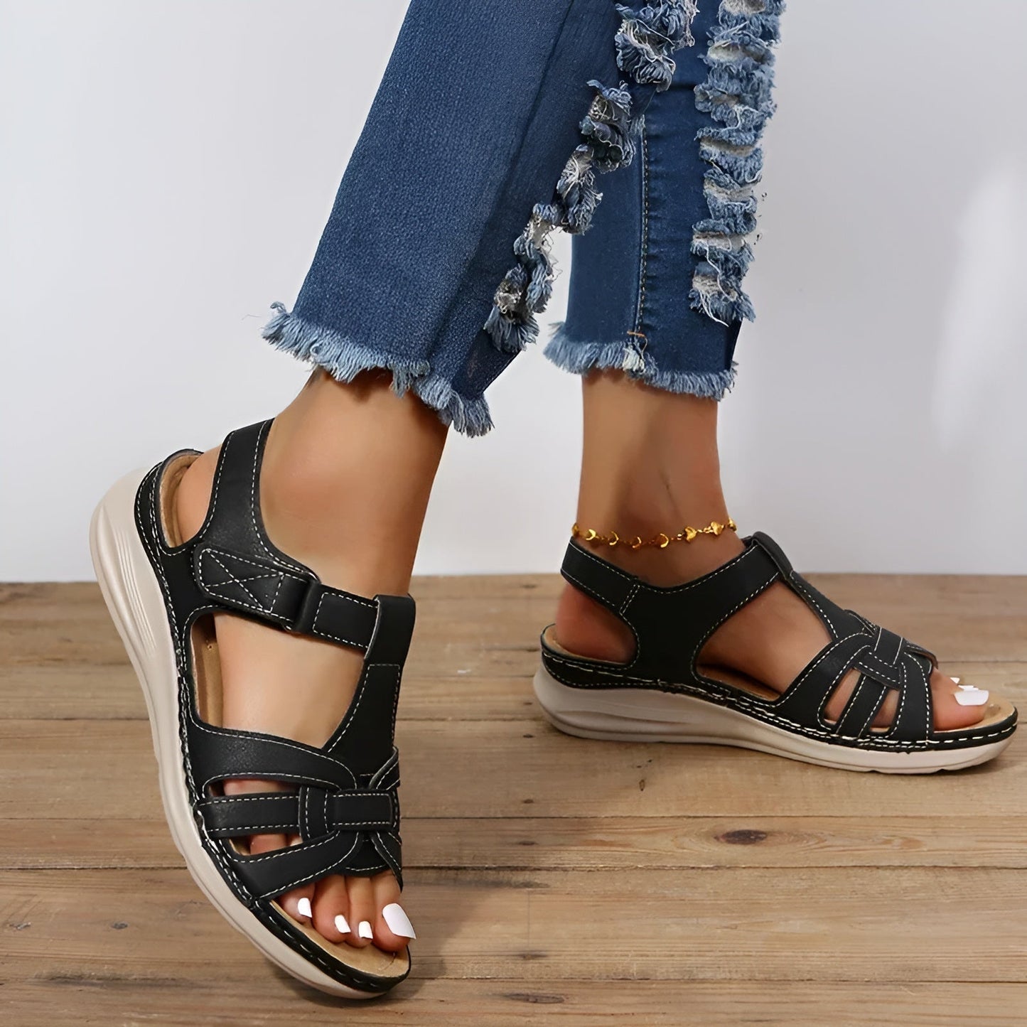 Bertha - Sandales orthopédiques pour le style et le confort Noir