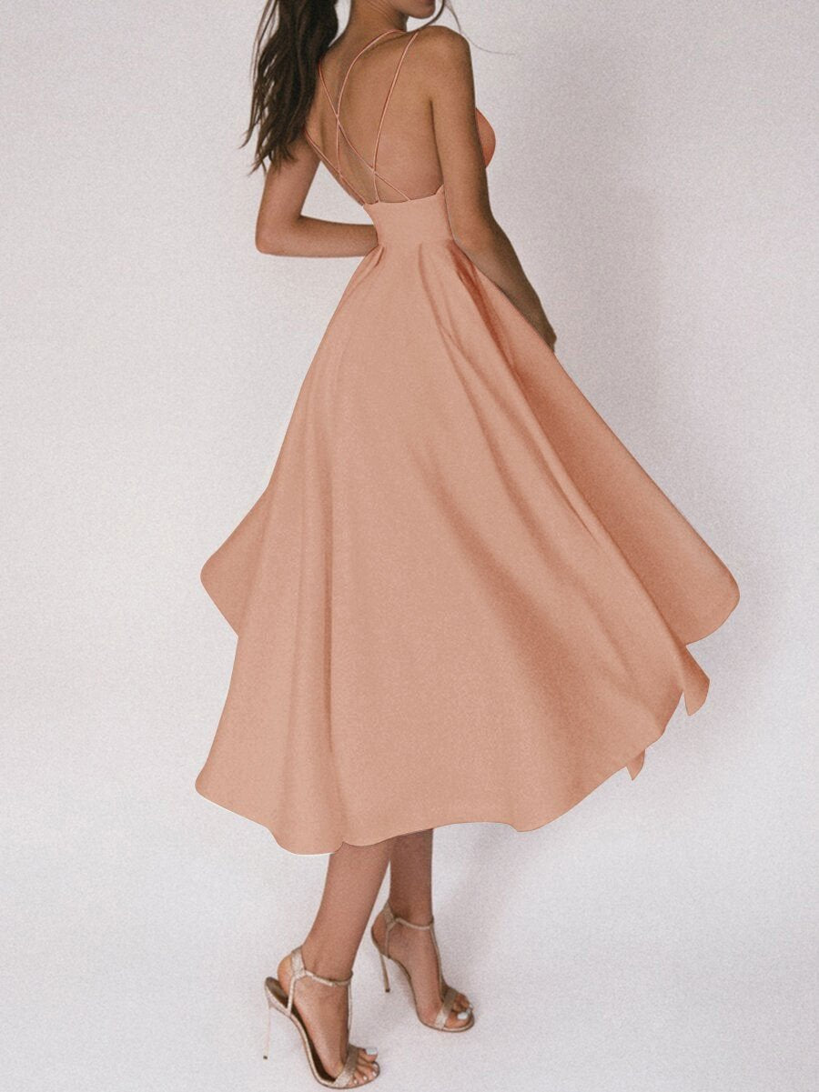 Bertheline - Robe à col en V et bretelles Abricot