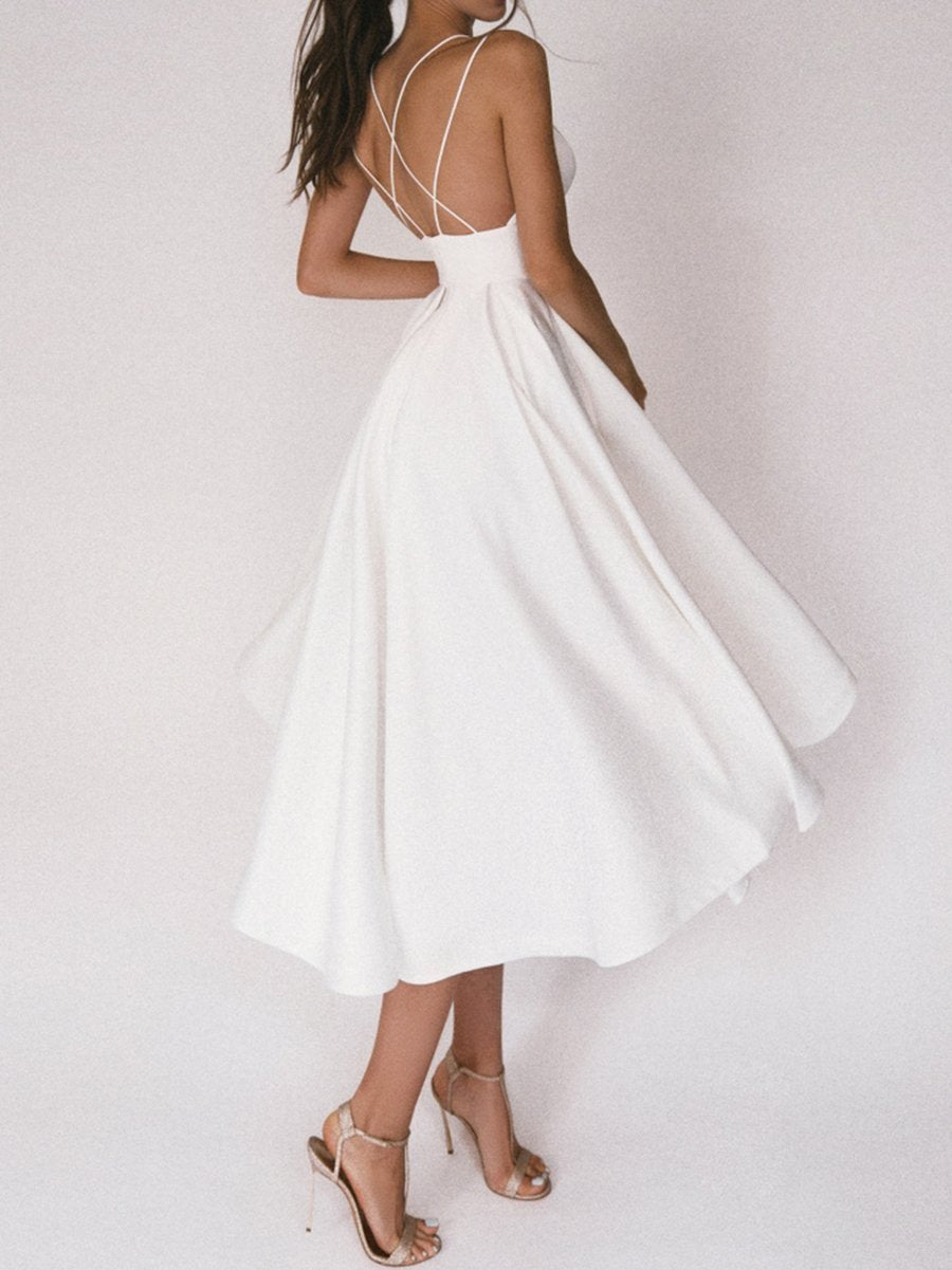 Bertheline - Robe à col en V et bretelles Blanc