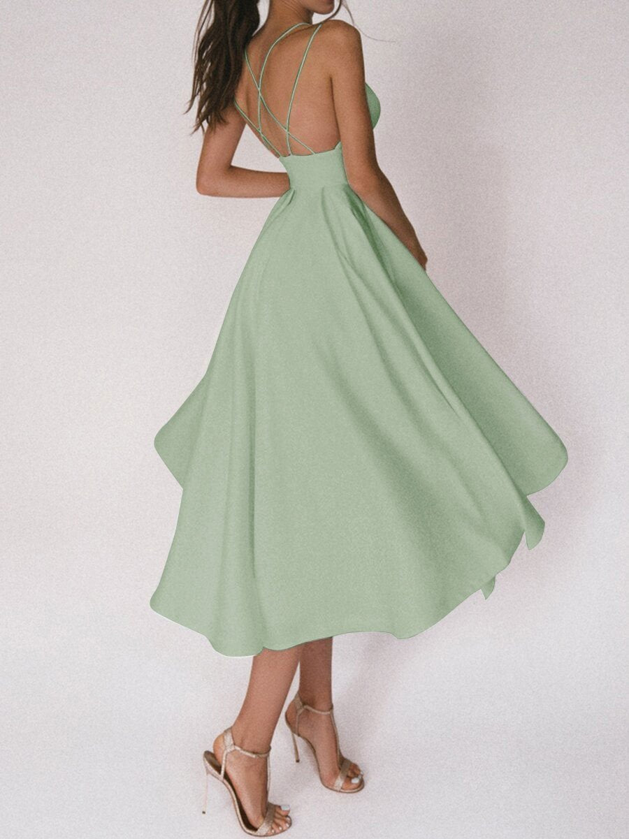 Bertheline - Robe à col en V et bretelles Vert