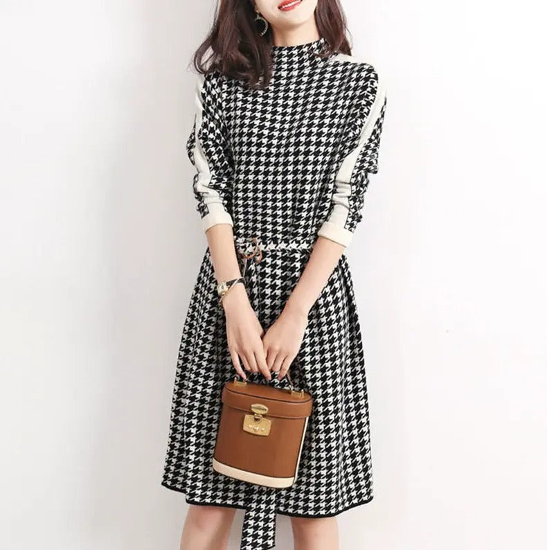 Bessy - Robe à col roulé Houndstooth Noir 1