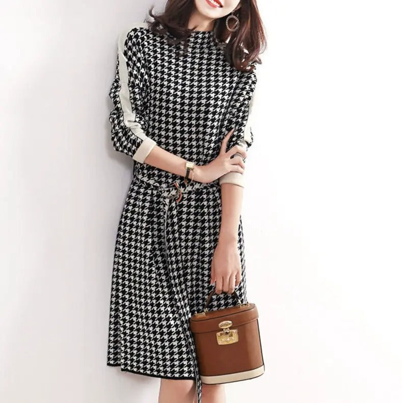 Bessy - Robe à col roulé Houndstooth Noir 2