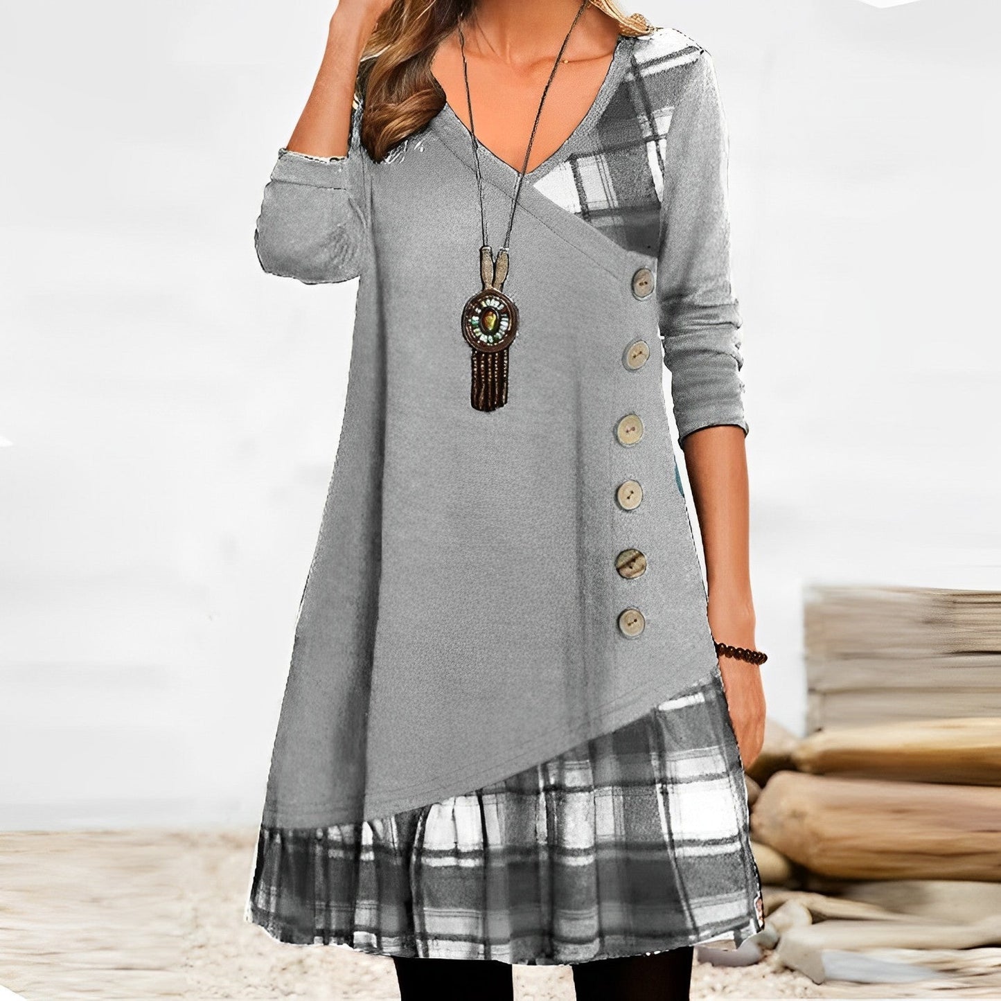 Bethsabée - Robe à carreaux géométriques Gris