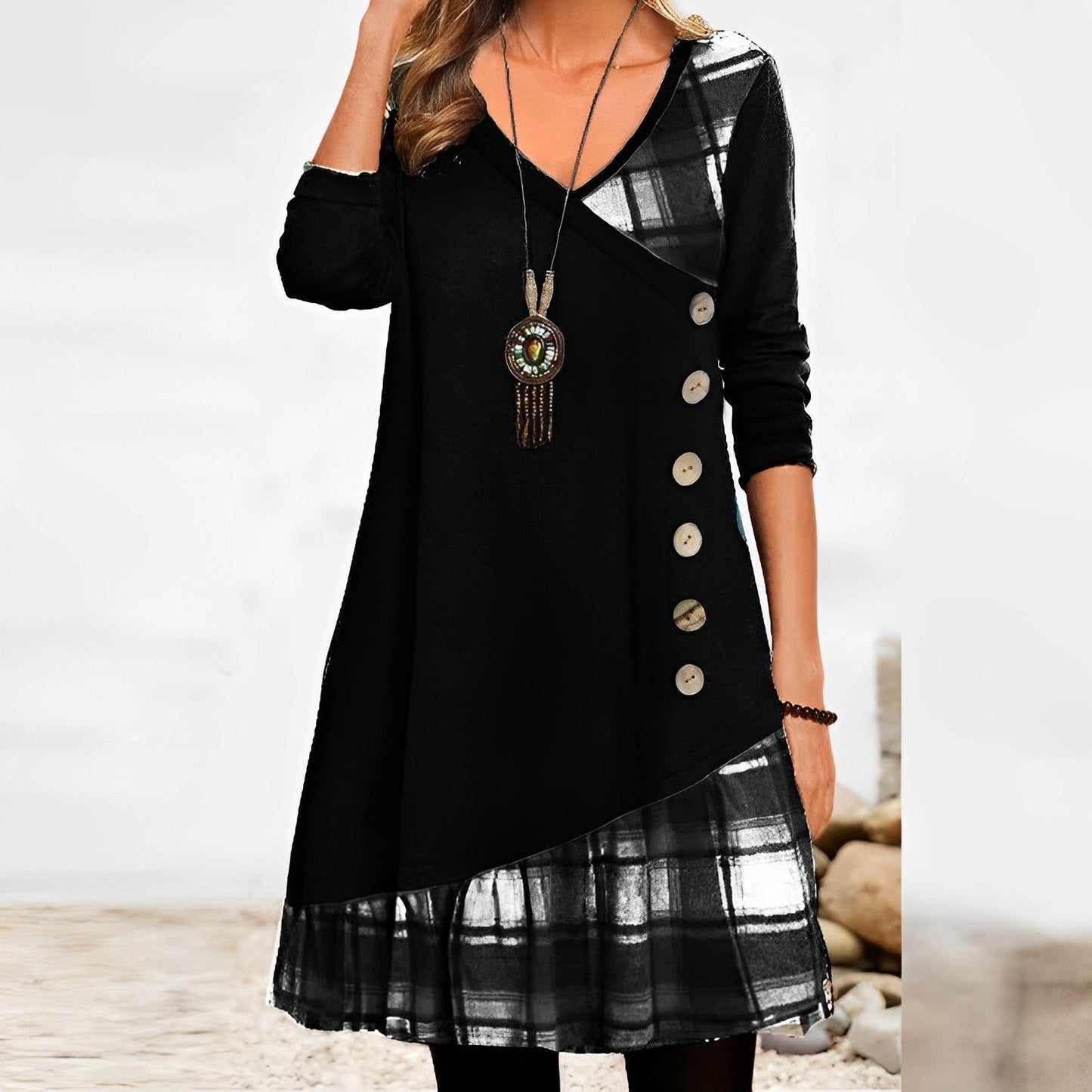 Bethsabée - Robe à carreaux géométriques Noir