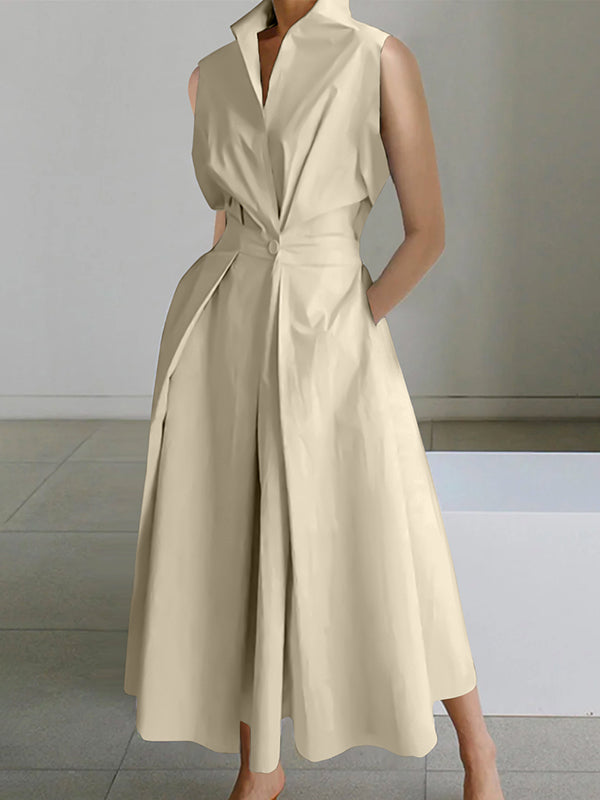 Blandine - Robe blanche col chemise en coton urbain Beige
