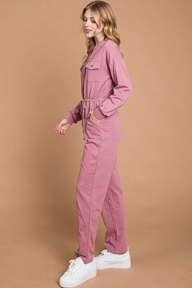 Brigitte – Combinaison Décontractée Femme Rose avec Poches 3