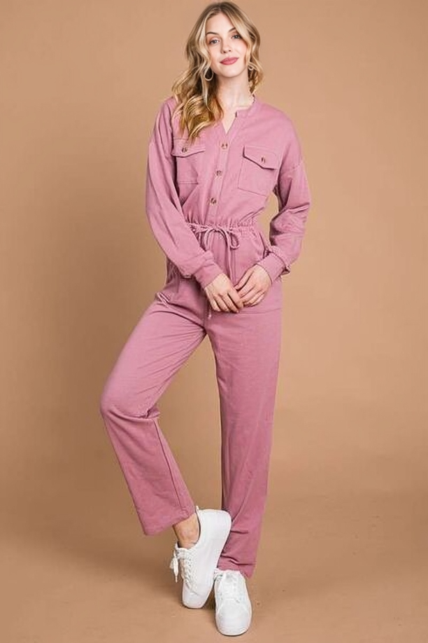 Brigitte – Combinaison Décontractée Femme Rose avec Poches 4