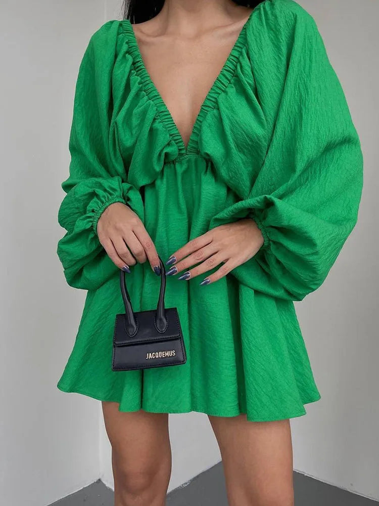 Brigitte – Robe Courte Bohème Femme Manches Longues et Col en V 10
