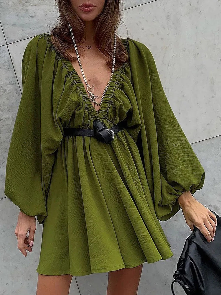 Brigitte – Robe Courte Bohème Femme Manches Longues et Col en V 11
