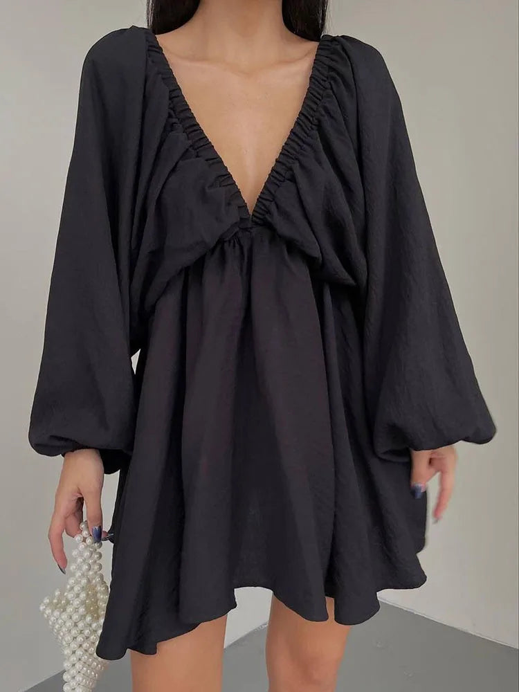 Brigitte – Robe Courte Bohème Femme Manches Longues et Col en V 3