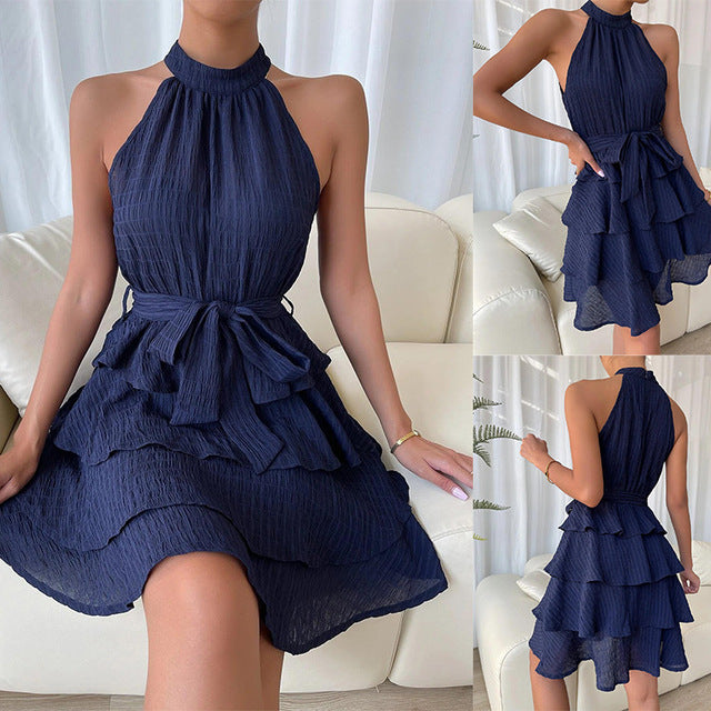 Célia - Robe femme plissée avec dos-nu Bleu
