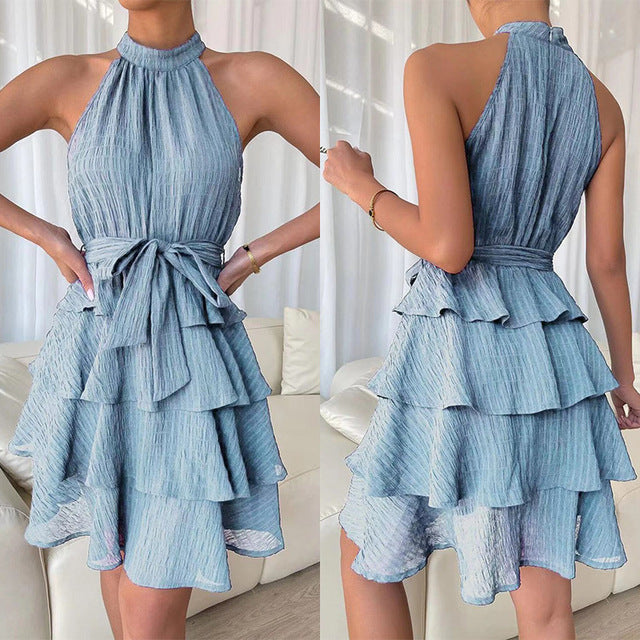 Célia - Robe femme plissée avec dos-nu Bleu