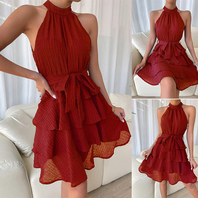 Célia - Robe femme plissée avec dos-nu Rouge