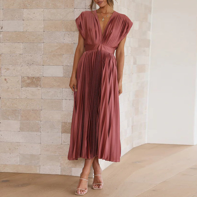 Carine - Femme Elégante Robe Col V Sans Manches Champagne 1