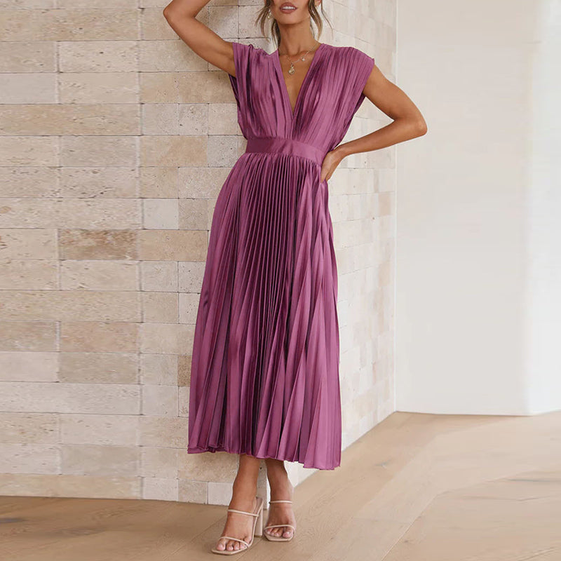 Carine - Femme Elégante Robe Col V Sans Manches Lila