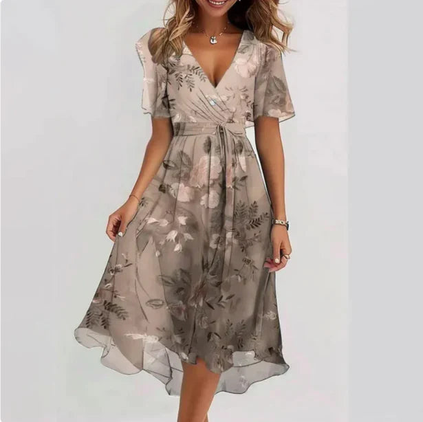 Christelle - Robe femme col V Beige