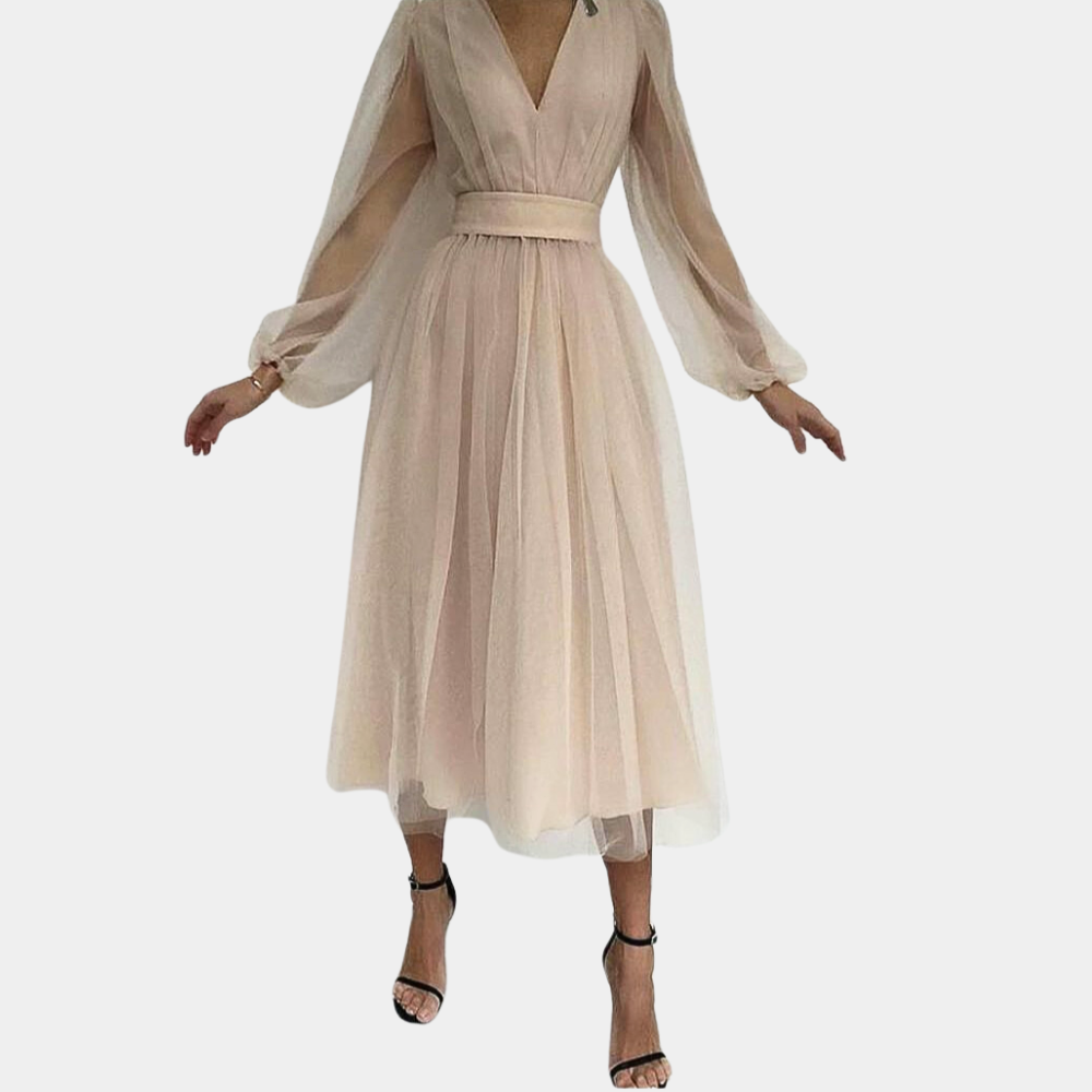 Clotilde - Robe midi élégante en tulle pour femme Beige