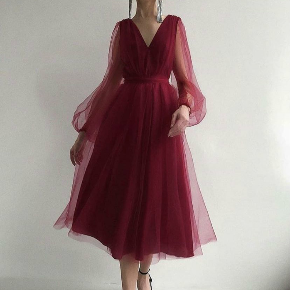 Clotilde - Robe midi élégante en tulle pour femme Rouge