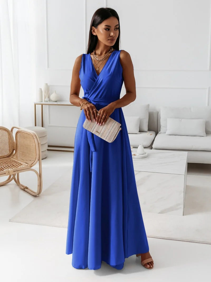 Coline - Robe longue femme col V unie