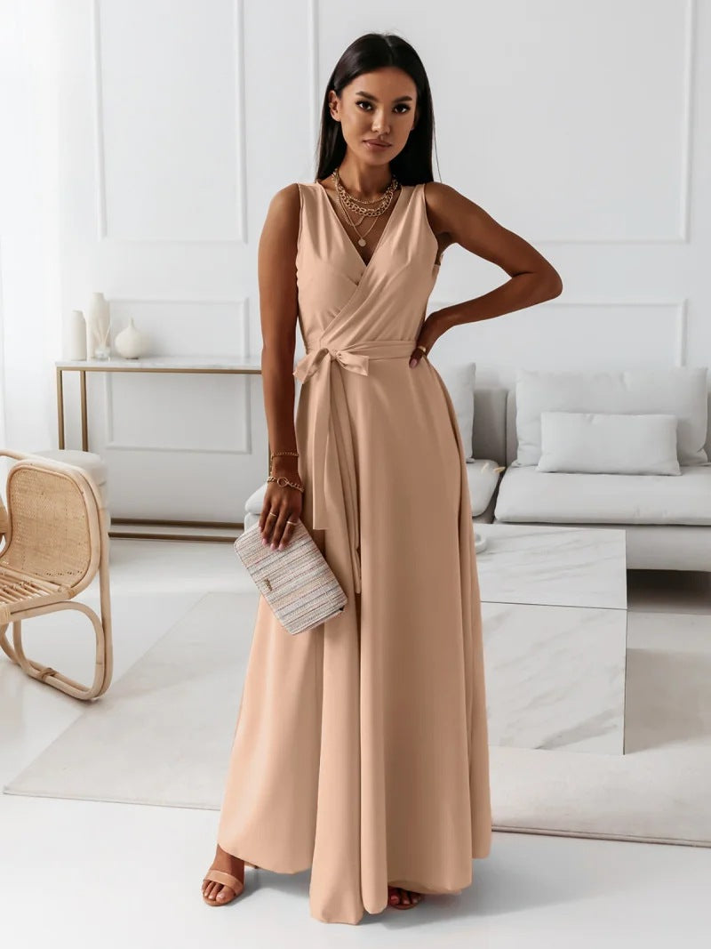 Coline - Robe longue femme col V unie