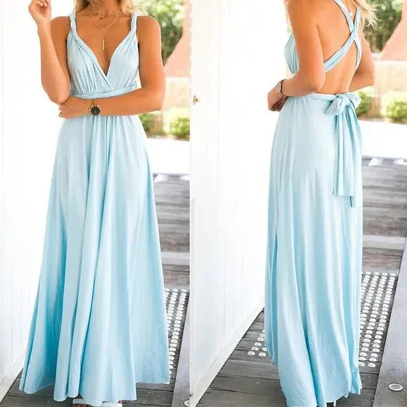 Cyrielle - Robe maxi portefeuille Polyvalente Bleu