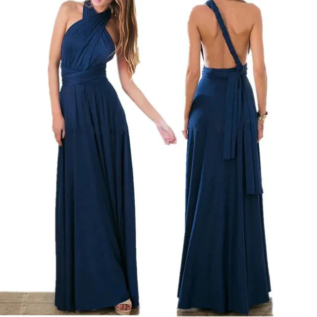 Cyrielle - Robe maxi portefeuille Polyvalente Marine