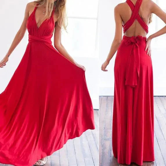 Cyrielle - Robe maxi portefeuille Polyvalente Rouge