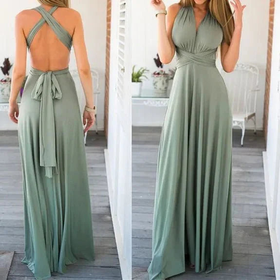 Cyrielle - Robe maxi portefeuille Polyvalente Vert