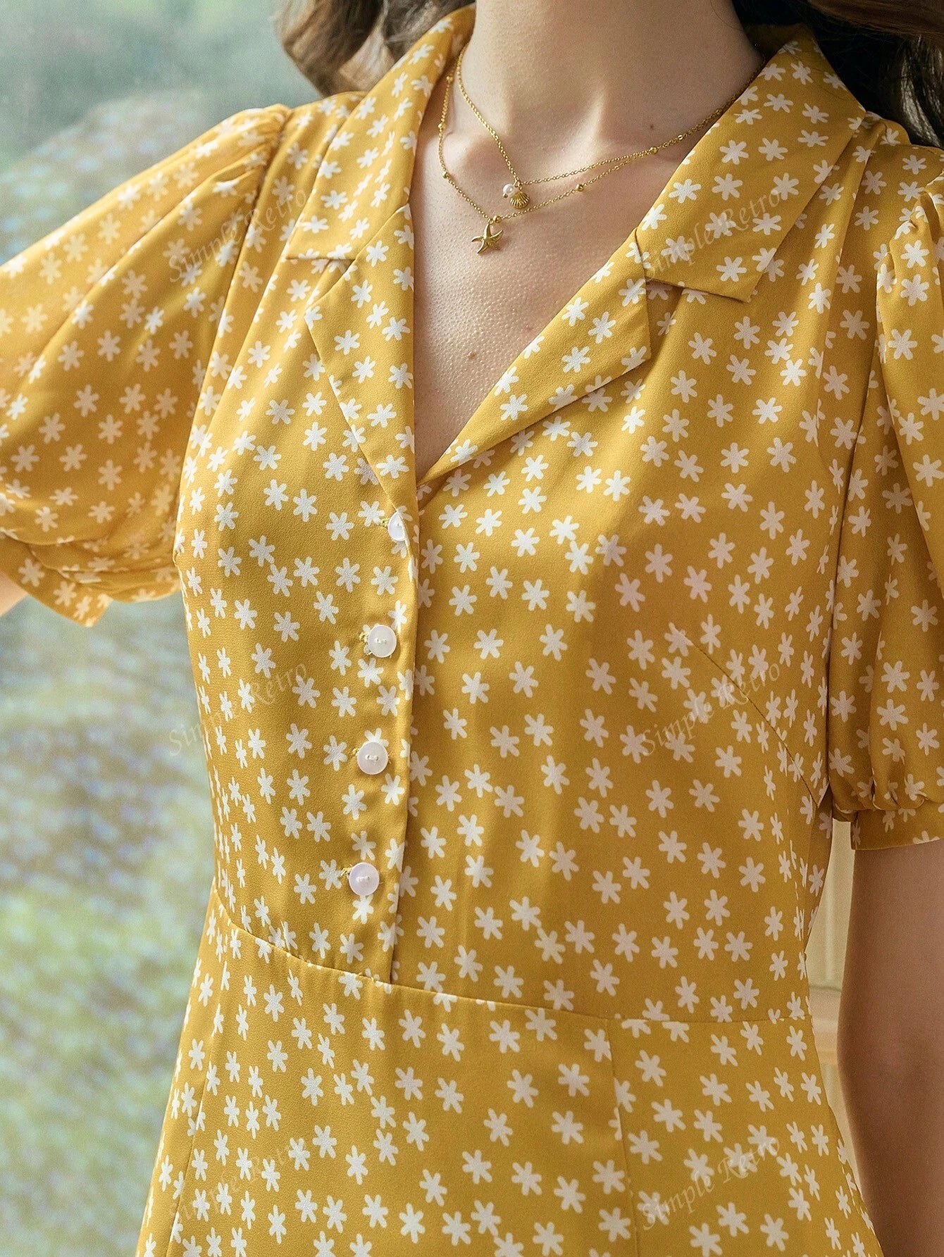 Déborah – Robe Femme Imprimé Marguerites Manches Bouffantes Printemps Été 4