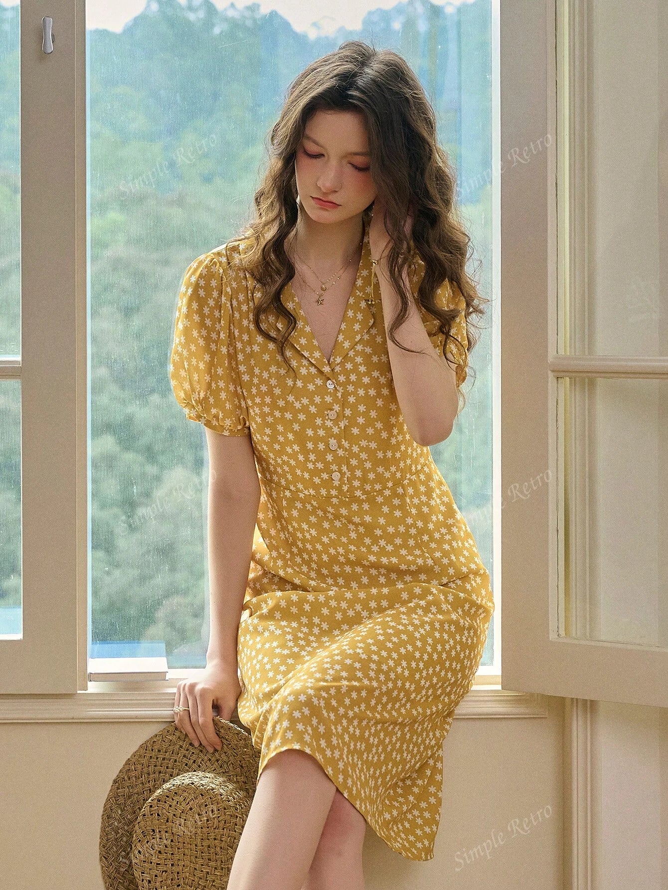 Déborah – Robe Femme Imprimé Marguerites Manches Bouffantes Printemps Été 5