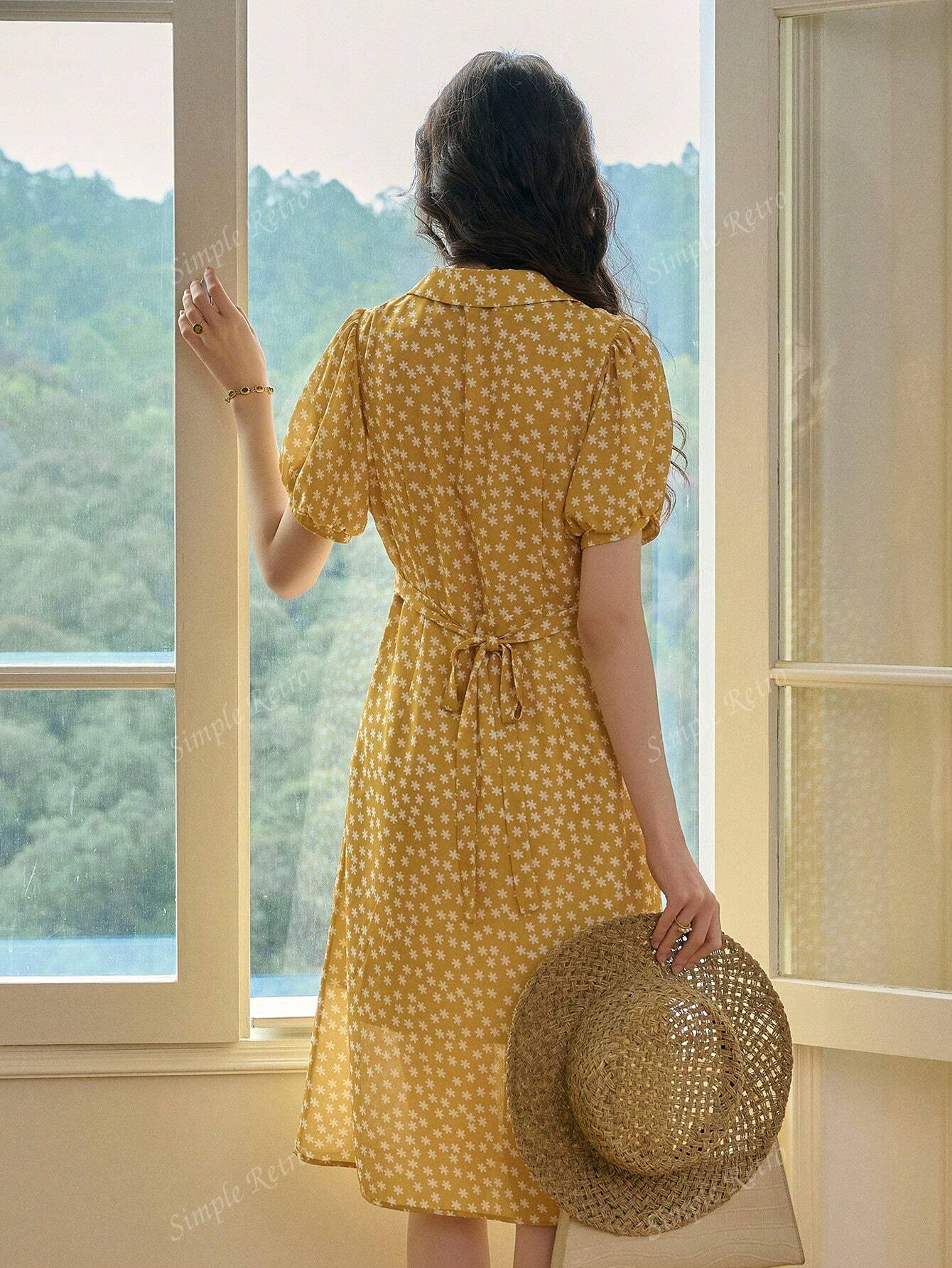 Déborah – Robe Femme Imprimé Marguerites Manches Bouffantes Printemps Été 6