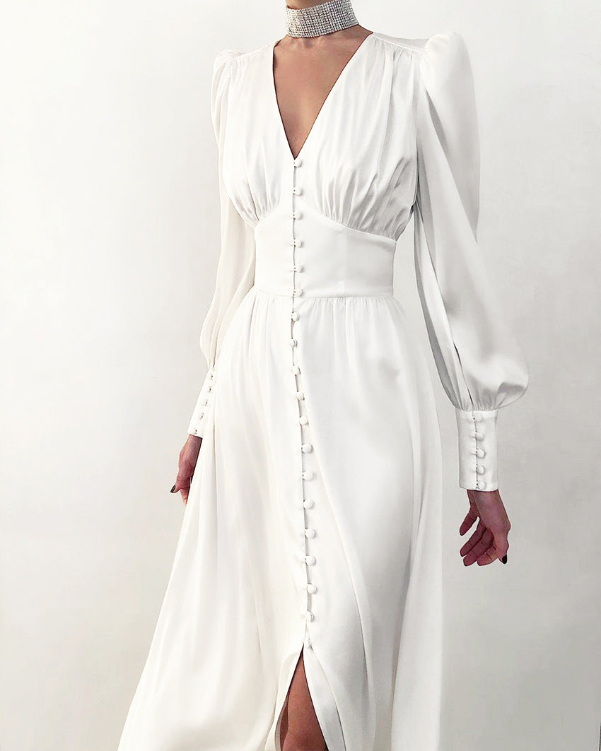 Dominica- Robe élégante en satin pour femme Blanc