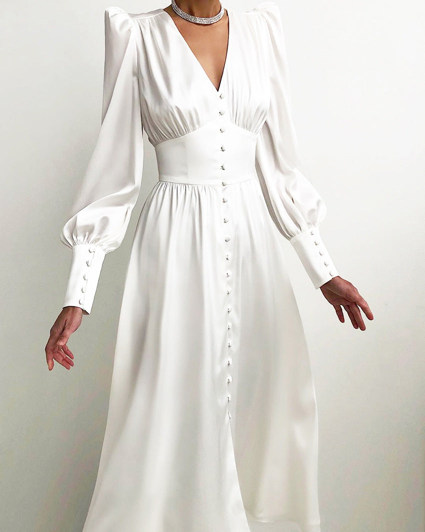 Dominica- Robe élégante en satin pour femme Blanc 1