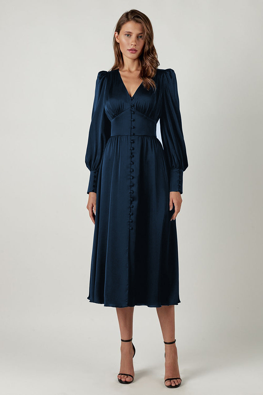 Dominica- Robe élégante en satin pour femme Bleu